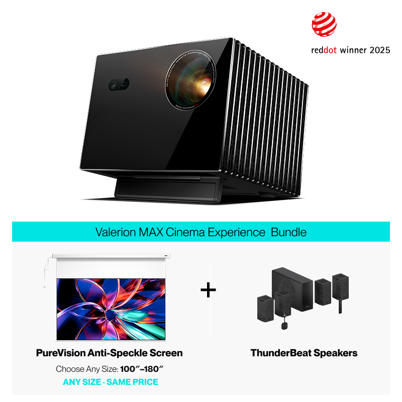AWOL Valerion Max + PureVision Anti-Speckle Motorized Screen + ThunderBeat Speaker