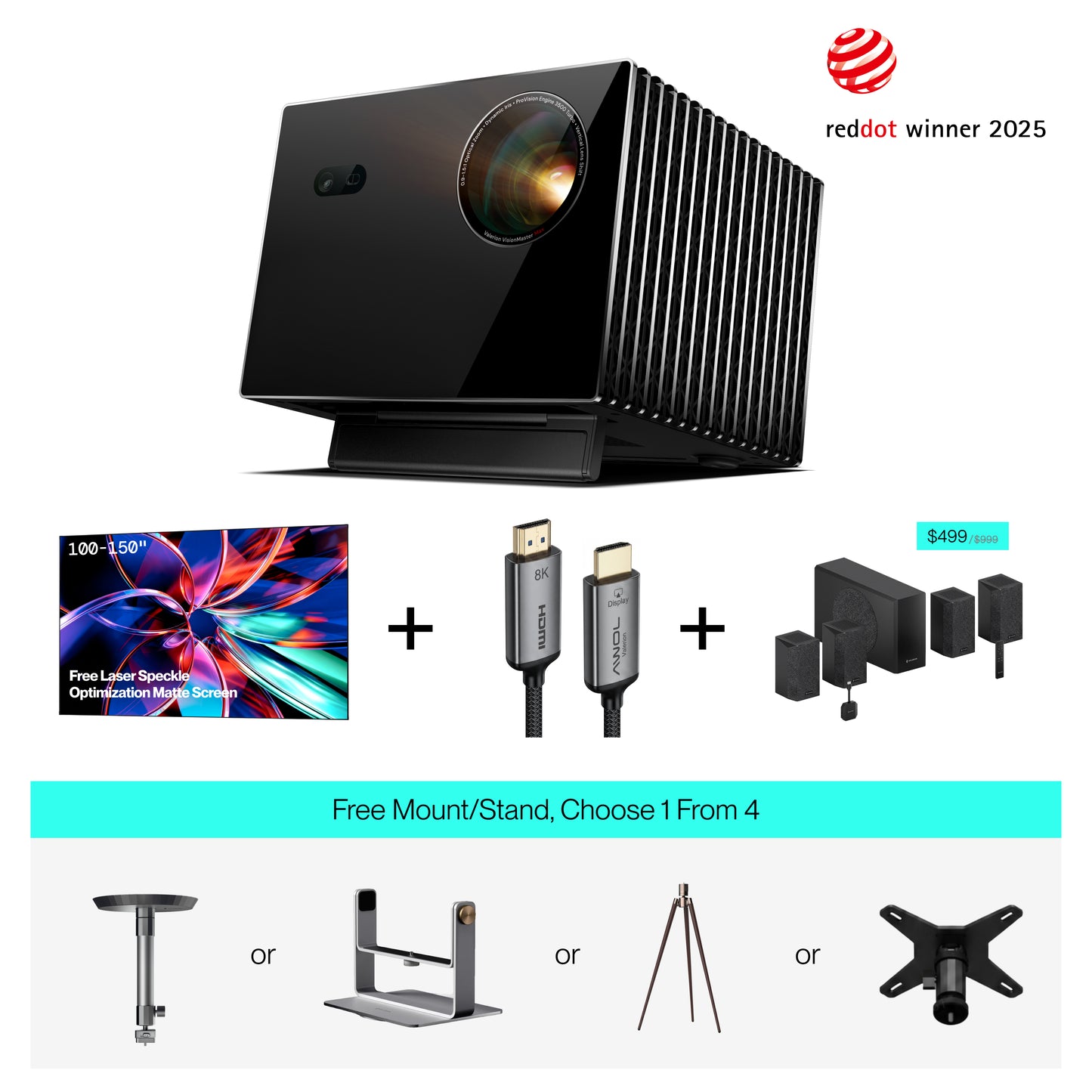 AWOL Valerion Max Cinema Audio Upgrade (Fixed Frame Screen + 4.1.2 Speaker + HDMI Cable Included)