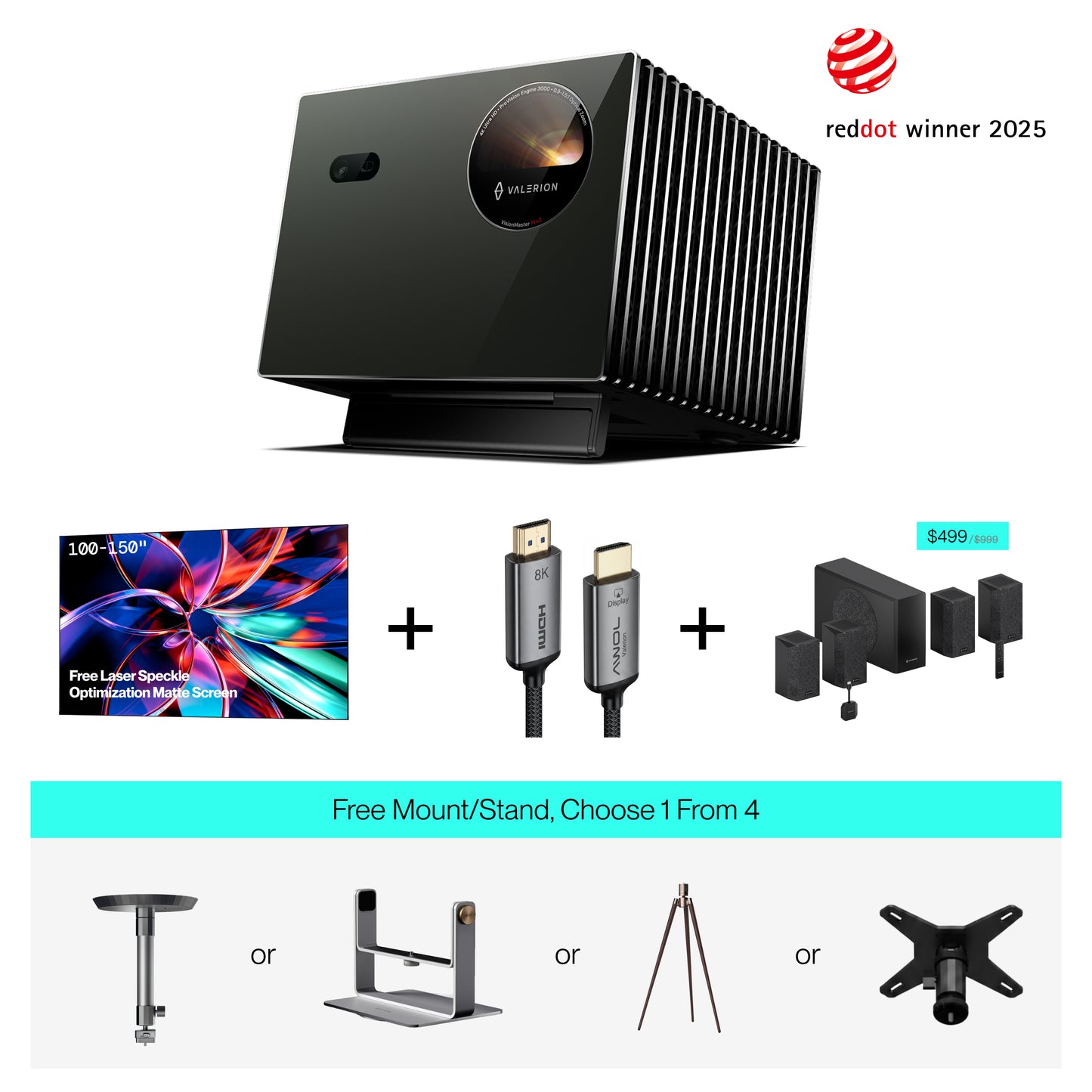 AWOL Valerion Pro2 Cinema Audio Upgrade (Fixed Frame Screen + 4.1.2 Speaker + HDMI Cable Included)