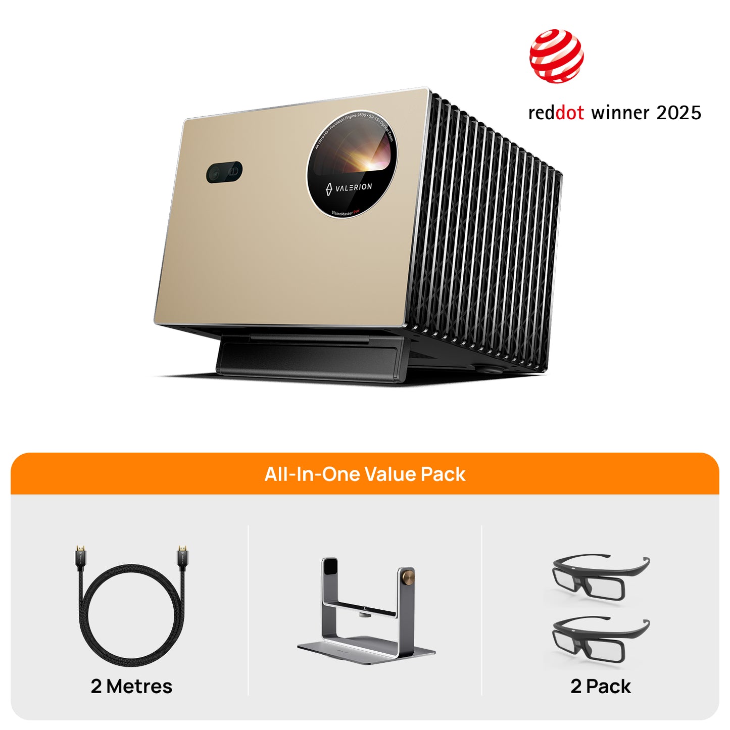 VisionMaster Pro + Stand + 3D Glasses (2 Pack) +HDMI（EU&UK）